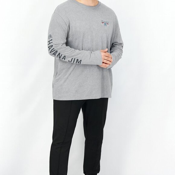 Havana Jim Men Crew Neck Long Sleeves Graphic T-Shirt Heather Gray Large - Picture 2 of 2